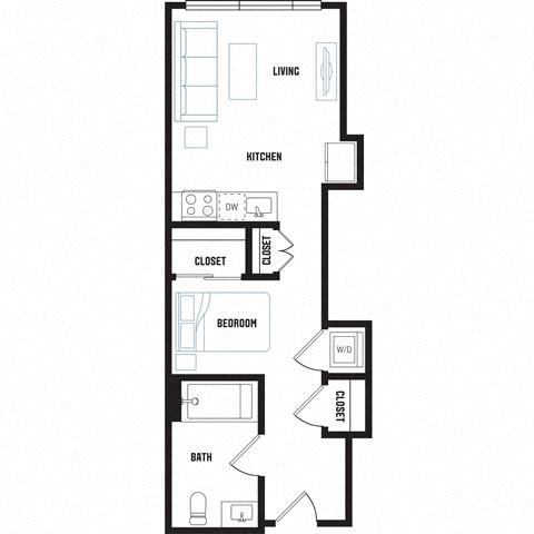 Floor plan for studio, 1 bath, 423 sqft